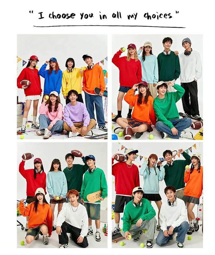 Spring Autumn Retro Plain Loose Unisex Crew Neck Cotton Sweatshirts, 2 Styles Multi Colors, Around 750 Pcs Bulk Stock Wholesale - Image 2
