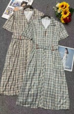 Summer New Retro Slim Short Sleeve Tie-Waist Mom Dress, 1190 Pieces Bulk Stock Wholesale Clearance - Image 1