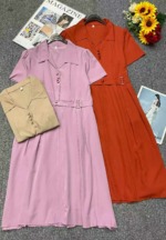 Summer New Retro Slim Short Sleeve Tie-Waist Mom Dress, 1190 Pieces Bulk Stock Wholesale Clearance - Image 9
