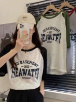 Summer New American Vintage Hollow Out Colorblock Letter Print Loose Short Sleeve Knit T-Shirt, Around 100 Pieces - Image 8