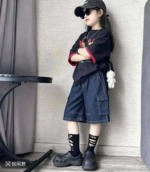 Summer New Unisex Boys Girls Kids Vintage Washed Cotton Multi-pocket Cargo Denim Shorts Size 100-150, Total 424 Pcs Bulk Wholesale - Image 5