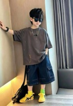 Summer New Unisex Boys Girls Kids Vintage Washed Cotton Multi-pocket Cargo Denim Shorts Size 100-150, Total 424 Pcs Bulk Wholesale - Image 4