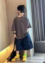 Summer New Unisex Boys Girls Kids Vintage Washed Cotton Multi-pocket Cargo Denim Shorts Size 100-150, Total 424 Pcs Bulk Wholesale - Image 2