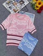 Summer New Trendy Contrast Color Heavy Beading Knit Short Sleeve T-Shirt, 360 Pieces Bulk Stock Wholesale - Image 9