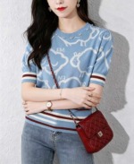 Summer New Trendy Contrast Color Heavy Beading Knit Short Sleeve T-Shirt, 360 Pieces Bulk Stock Wholesale - Image 7