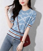 Summer New Trendy Contrast Color Heavy Beading Knit Short Sleeve T-Shirt, 360 Pieces Bulk Stock Wholesale - Image 6