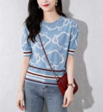 Summer New Trendy Contrast Color Heavy Beading Knit Short Sleeve T-Shirt, 360 Pieces Bulk Stock Wholesale - Image 5