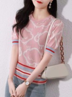 Summer New Trendy Contrast Color Heavy Beading Knit Short Sleeve T-Shirt, 360 Pieces Bulk Stock Wholesale - Image 3