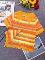 Summer New Loose Color-block Gradient Crochet Hollow-out Lapel Knit Short Sleeve Cardigan 340 Pcs Bulk Stock - Image 9