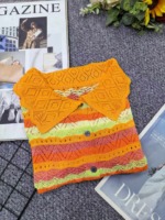 Summer New Loose Color-block Gradient Crochet Hollow-out Lapel Knit Short Sleeve Cardigan 340 Pcs Bulk Stock - Image 8