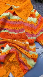 Summer New Loose Color-block Gradient Crochet Hollow-out Lapel Knit Short Sleeve Cardigan 340 Pcs Bulk Stock - Image 2
