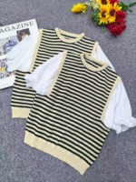 Summer New Loose Chiffon Spliced Color-block Stripe Knit Short Sleeve T-Shirts | 300 Pieces Bulk Stock Wholesale - Image 9