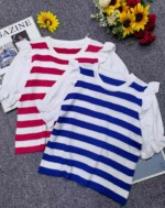 Summer New Loose Chiffon Spliced Color-block Stripe Knit Short Sleeve T-Shirts | 300 Pieces Bulk Stock Wholesale - Image 8