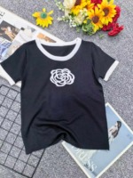 80 Pieces Summer Camellia Korean Style Loose Versatile Color-block Knit T-Shirt Stock Clearance - Image 1