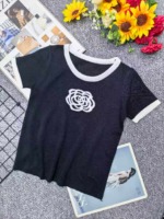 80 Pieces Summer Camellia Korean Style Loose Versatile Color-block Knit T-Shirt Stock Clearance - Image 6