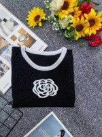 80 Pieces Summer Camellia Korean Style Loose Versatile Color-block Knit T-Shirt Stock Clearance - Image 5