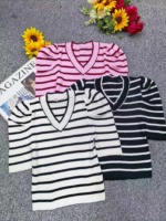 Summer New Contrast Stripe Puff Sleeve Knit Short Sleeve T-Shirt | 200 Pieces Bulk Stock Wholesale - Image 9