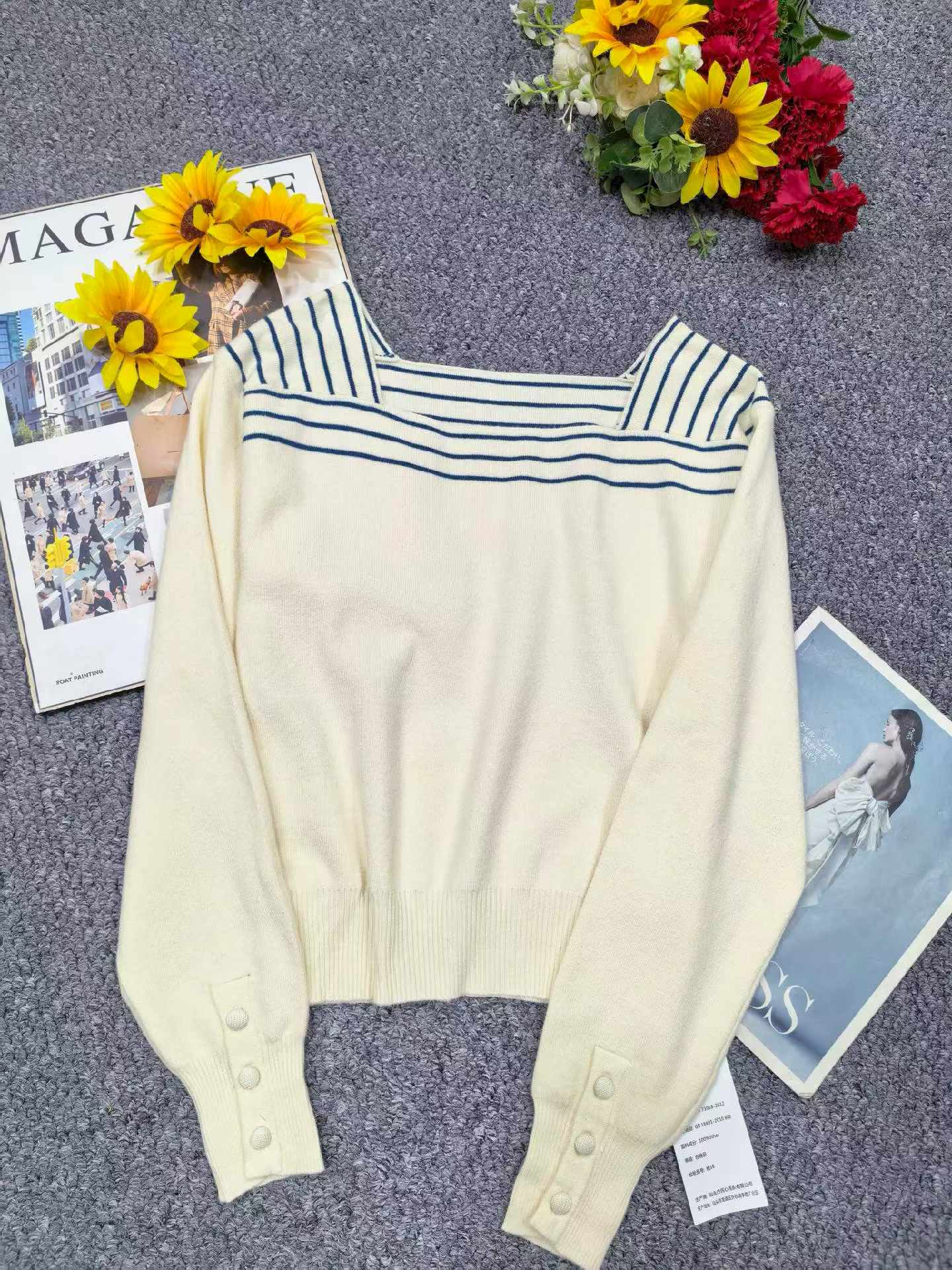 Spring Autumn French Retro Navy Style Loose One-size Pullover Sweater Bulk Stock | Around 50 Pieces - Image 1