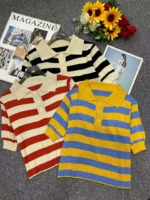 Summer New Contrast Color Stripe Polo Collar Knit Short Sleeve Tops - 376 Pieces Bulk Stock Wholesale - Image 1