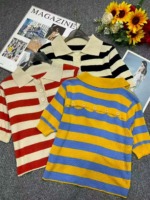 Summer New Contrast Color Stripe Polo Collar Knit Short Sleeve Tops - 376 Pieces Bulk Stock Wholesale - Image 9