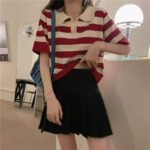 Summer New Contrast Color Stripe Polo Collar Knit Short Sleeve Tops - 376 Pieces Bulk Stock Wholesale - Image 6