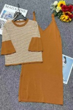 Clearance 63 Sets Spring Summer Korean Style Colorblock Striped Knit 2-Piece Outfit One Size - Image 9
