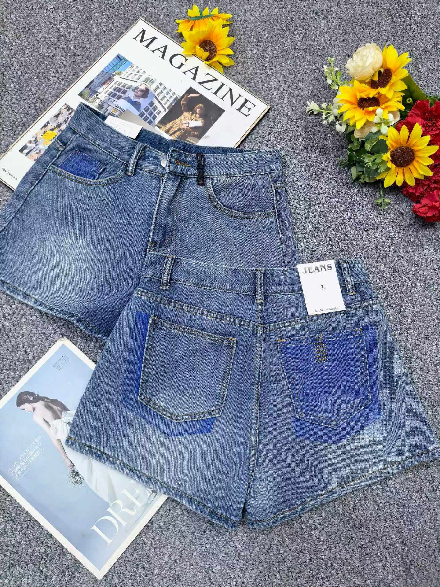 New Summer Vintage Pocket Design Wide Leg Denim Shorts S-XL, Total 399 Pieces Bulk Clearance Wholesale - Image 1