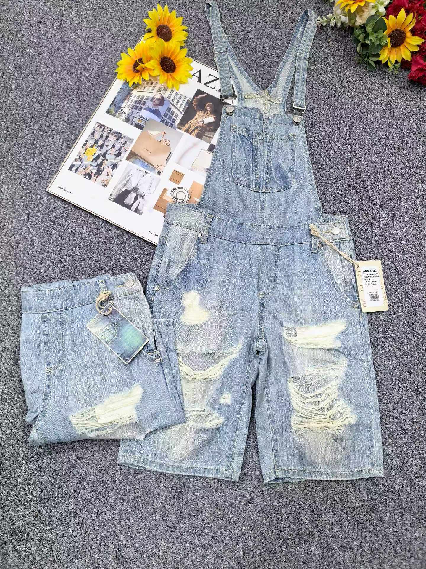 Summer New Vintage Distressed Brand Original Denim Overall Shorts, 390 Pieces, Sizes S-L, With Tags & Individual Packing - Image 1