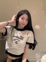 105 Pcs Summer Sweet & Spicy Tweed-style Embroidered Hollow Out Knit T-Shirts Bulk Stock Wholesale - Image 7