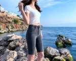 Summer New High Stretch High Waist Slimming Fitted Frayed Denim Five-inch Shorts, About 200 Pieces For Bulk Wholesale Clearance - Image 7