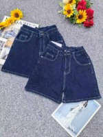 Summer New Arrival High Waist High Stretch Dark Blue Multi-button Wide Leg Denim Shorts, Individually Packaged, Around 210 Pieces Bulk Clearance - Image 1