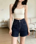 Summer New Arrival High Waist High Stretch Dark Blue Multi-button Wide Leg Denim Shorts, Individually Packaged, Around 210 Pieces Bulk Clearance - Image 5