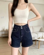 Summer New Arrival High Waist High Stretch Dark Blue Multi-button Wide Leg Denim Shorts, Individually Packaged, Around 210 Pieces Bulk Clearance - Image 3
