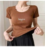 200PCS Bulk Clearance Women's Summer Ribbed Embroidered Slim Fit High Elastic Short Sleeve T-Shirts - Image 8