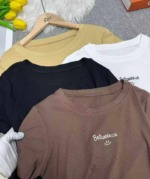 200PCS Bulk Clearance Women's Summer Ribbed Embroidered Slim Fit High Elastic Short Sleeve T-Shirts - Image 2