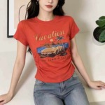 500 Pieces High Stretch American Retro Irregular High Waist Slim Short Sleeve T-Shirts - Image 7