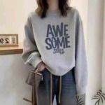 Women's Loose Crew Neck Long Sleeve Sweatshirts 2026 Spring Autumn Korean Casual Tops About 800pcs Stock Clearance Wholesale - Image 8