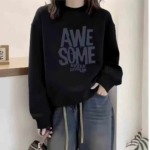 Women's Loose Crew Neck Long Sleeve Sweatshirts 2026 Spring Autumn Korean Casual Tops About 800pcs Stock Clearance Wholesale - Image 4