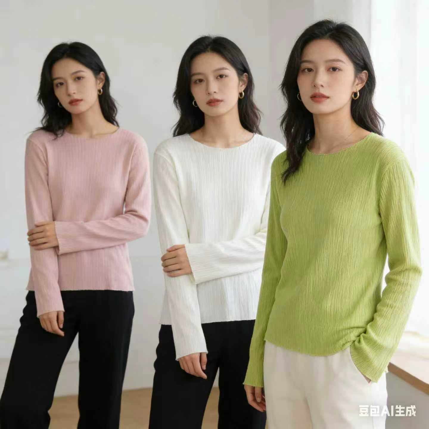 Clearance Bulk Women's Ribbed Casual Crew Neck Long Sleeve T-Shirts, Sizes M-3XL, 124 Pieces, Independent Packaging With Hang Tags - Image 1