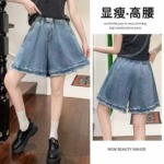 Frayed Hem A-Line Summer Thin Loose High Waist Wide Leg Denim Shorts For Women 196 Pieces - Image 7