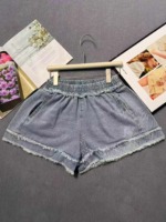 Frayed Hem A-Line Summer Thin Loose High Waist Wide Leg Denim Shorts For Women 196 Pieces - Image 6