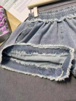Frayed Hem A-Line Summer Thin Loose High Waist Wide Leg Denim Shorts For Women 196 Pieces - Image 2