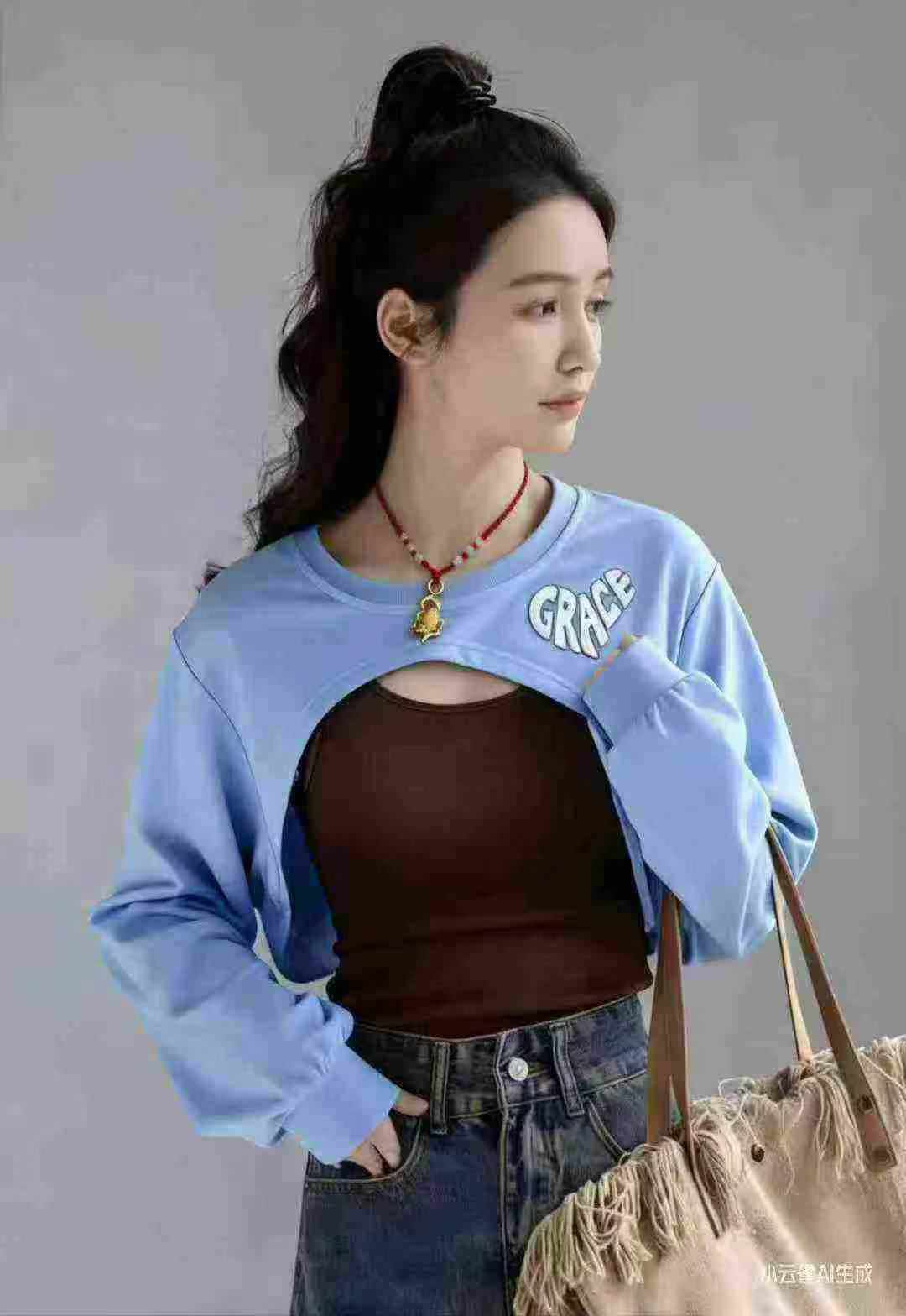 280 Pieces Cropped Cotton Women's Hoodie, New Design Fish Scale Fabric Trendy Crop Top - Image 1
