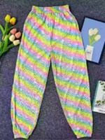 192 Pieces Girls Summer Colored Ice Silk Quick Dry Casual Cuffed Elastic Waist Pants, Sizes 100-170 Bulk Stock - Image 9