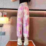 192 Pieces Girls Summer Colored Ice Silk Quick Dry Casual Cuffed Elastic Waist Pants, Sizes 100-170 Bulk Stock - Image 4
