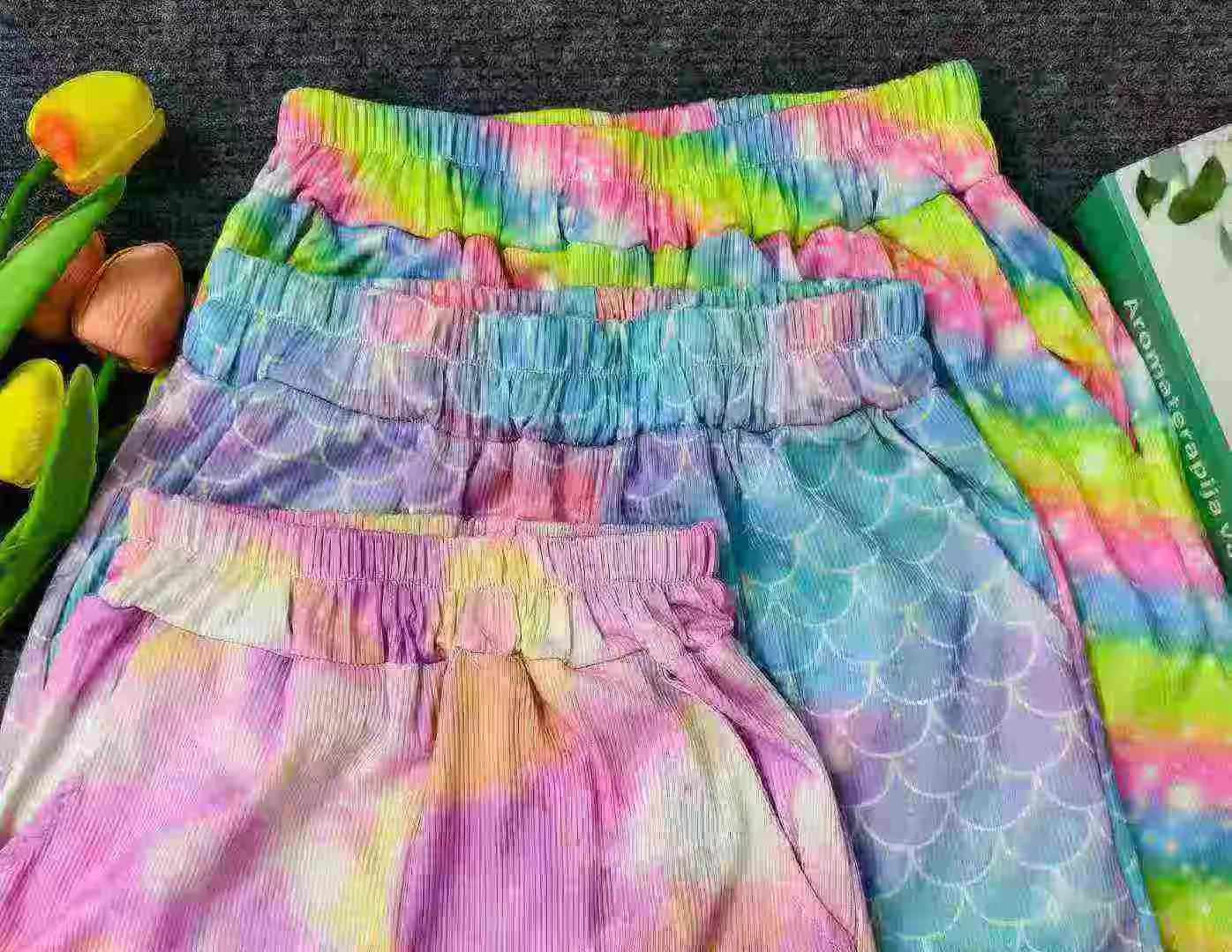 192 Pieces Girls Summer Colored Ice Silk Quick Dry Casual Cuffed Elastic Waist Pants, Sizes 100-170 Bulk Stock - Image 2