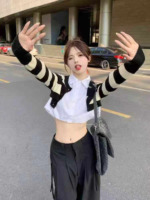 Approx 80 Pieces One Size Korean Style Color-blocked Classic Stripe Fashion Knit Cardigan - Image 5