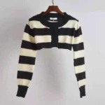 Approx 80 Pieces One Size Korean Style Color-blocked Classic Stripe Fashion Knit Cardigan - Image 4