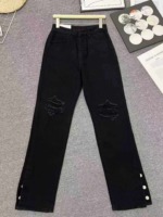 155 Pcs Summer Men's Black Ripped Jeans European American High Street Zipper Straight Wide Leg Floor-length Pants Bulk Stock - Image 5