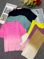 Summer New Gradient Color Crew Neck Ice Silk Knit Short Sleeve T-shirts, 2140 Pieces Bulk Stock Clearance - Image 9